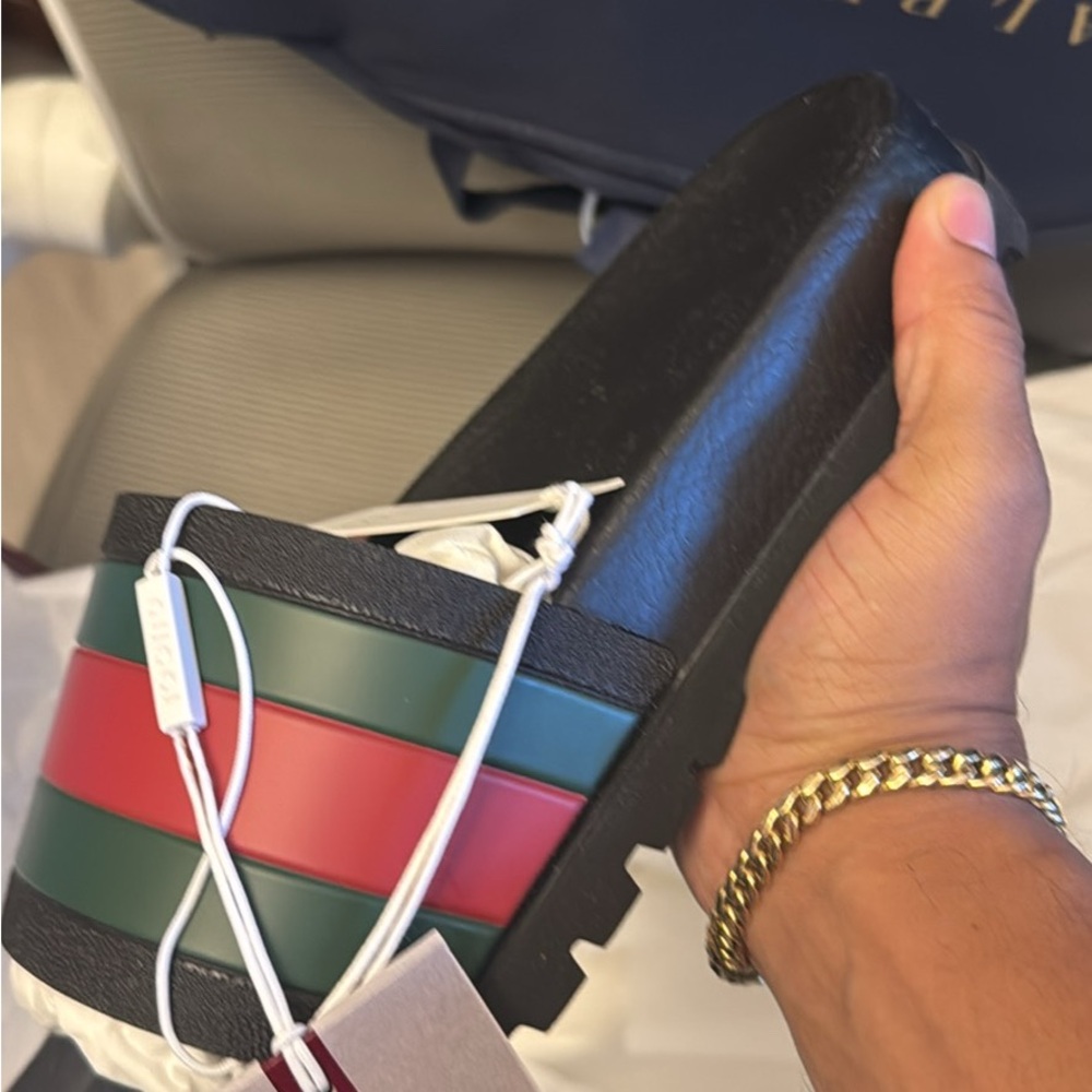 Gucci Black Sandals with Red and Green Accents